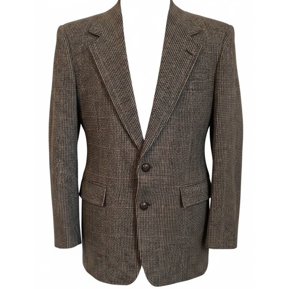 Evan Picone 40R Brown Multi Color Wool  Tweed Herringbone Jacket ELBOW PATCHES